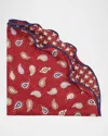 Edward Armah Men's Silk Reversible Houndstooth And Paisley Pocket Round In Red