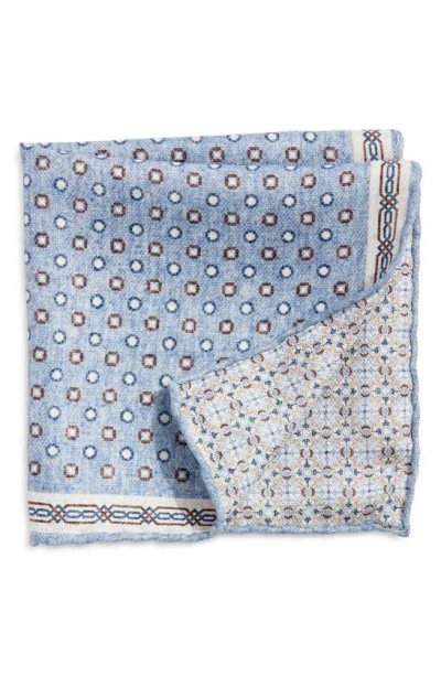 Edward Armah Neat & Arabesque Prints Reversible Silk Pocket Square In Blue