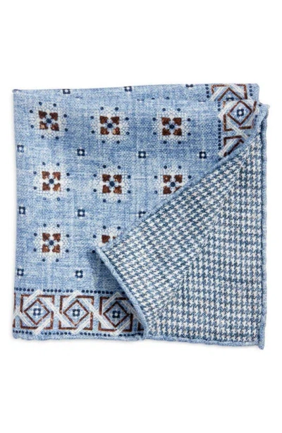 Edward Armah Neat & Houndstooth Prints Reversible Silk Pocket Square In Blue