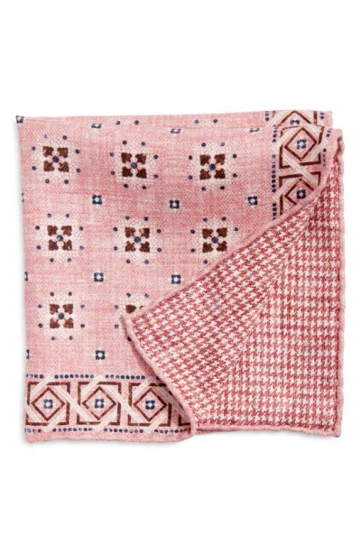Edward Armah Neat & Houndstooth Prints Reversible Silk Pocket Square In Pink
