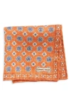 Edward Armah Orange Medallion Print Reversible Silk Pocket Square In Orange