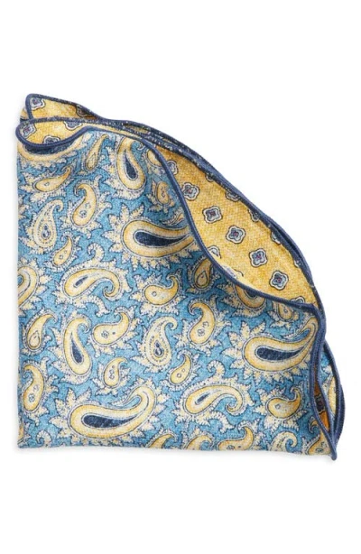 Edward Armah Paisley & Dot Reversible Silk Pocket Circle In Blue
