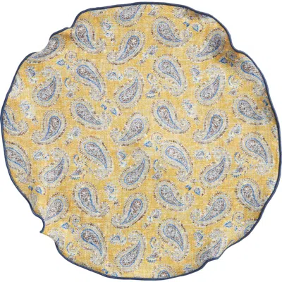 Edward Armah Paisley & Dot Reversible Silk Pocket Circle In Yellow