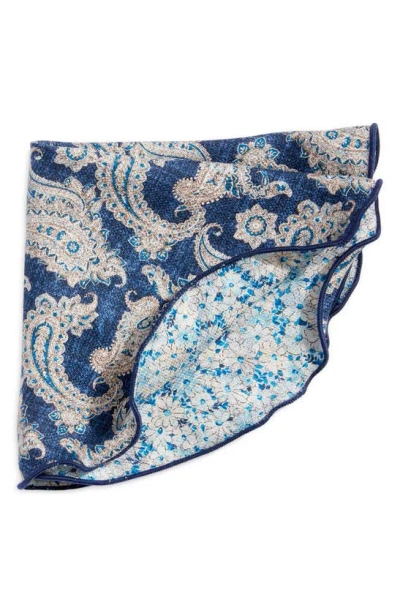 Edward Armah Paisley & Floral Prints Reversible Silk Pocket Circle In Blue