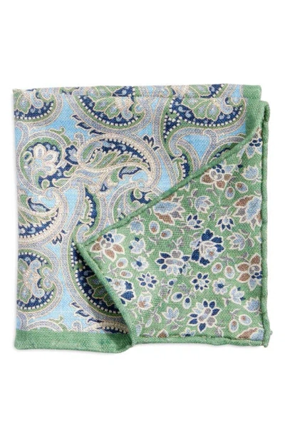Edward Armah Paisley & Floral Prints Reversible Silk Pocket Square In Green