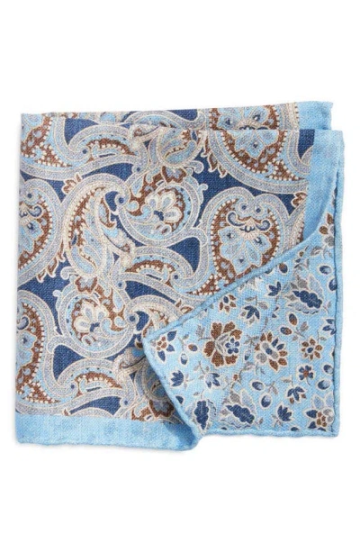 Edward Armah Paisley & Floral Prints Reversible Silk Pocket Square In Lite Blue