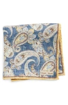 Edward Armah Paisley & Floret Reversible Silk Pocket Square In Denim