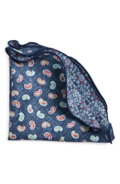 Edward Armah Paisley & Medallion Reversible Silk Pocket Circle In Denim
