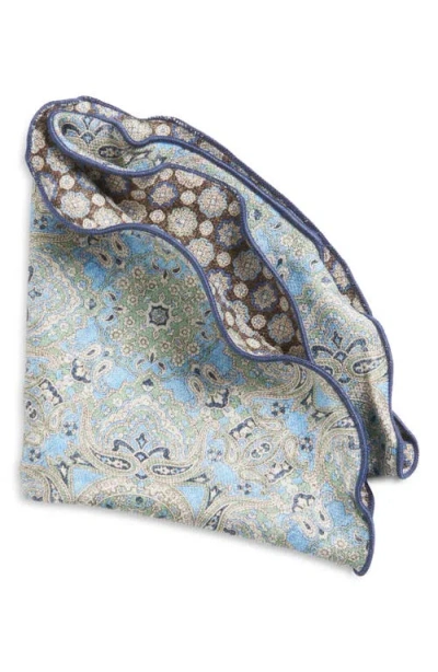 Edward Armah Paisley & Medallion Reversible Silk Pocket Circle In Sky