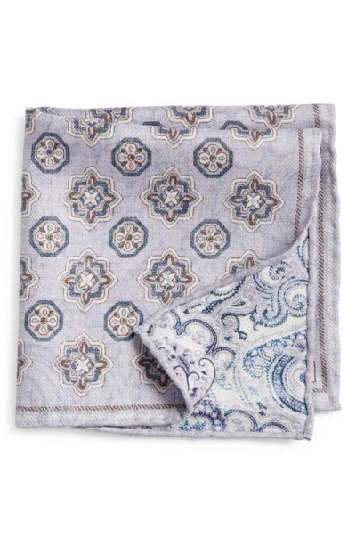 Edward Armah Paisley & Medallion Reversible Silk Pocket Square In Lavender