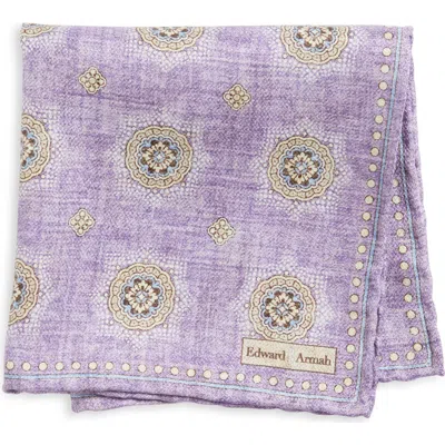 Edward Armah Paisley & Medallion Reversible Silk Pocket Square In Lavender