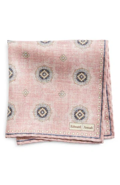 Edward Armah Paisley & Medallion Reversible Silk Pocket Square In Pink