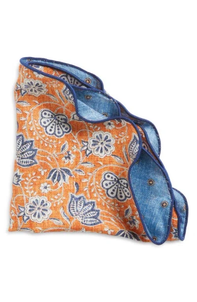 Edward Armah Paisley & Neat Medallion Reversible Silk Pocket Circle In Orange