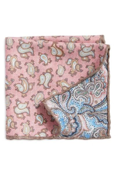 Edward Armah Paisley Reversible Silk Pocket Square In Pink