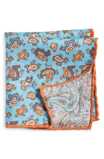 Edward Armah Paisley Silk Pocket Square In Sky