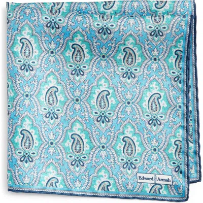 Edward Armah Paisley Silk Pocket Square In Sky