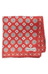 Edward Armah Red Medallion Print Reversible Silk Pocket Square In Red