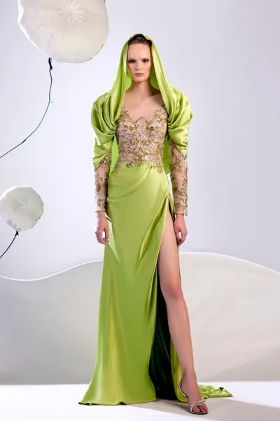 Edward Arsouni Cape-like Long Sleeve Gown In Multi