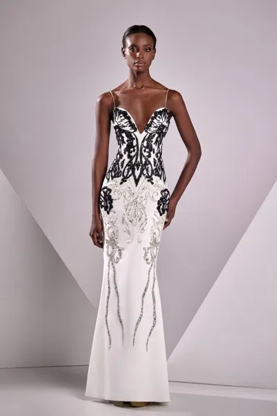 Edward Arsouni Crepe And Handmade Embroidery Gown In Multi
