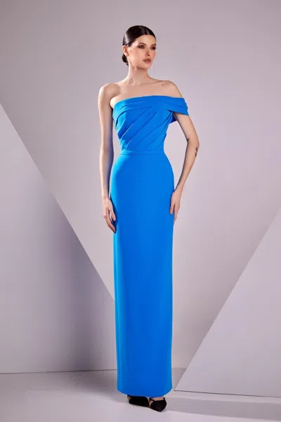 Edward Arsouni Crepe Cady Off Shoulder Gown In Blue