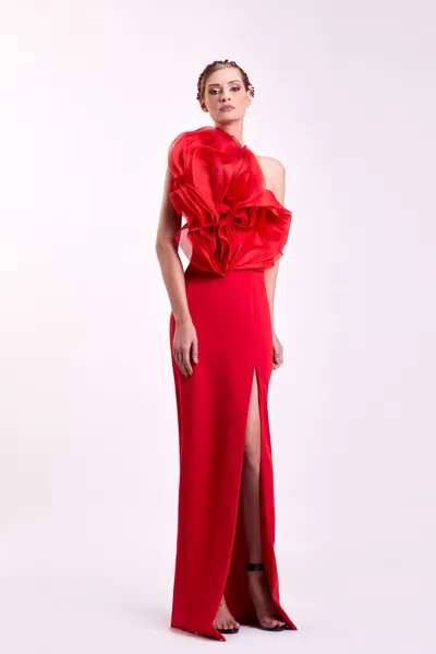 Edward Arsouni Crepe Gown With Organza In Red