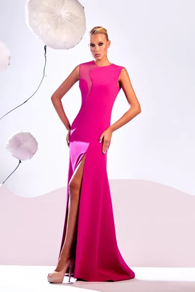 Edward Arsouni Crepe High-slit Gown In Multi