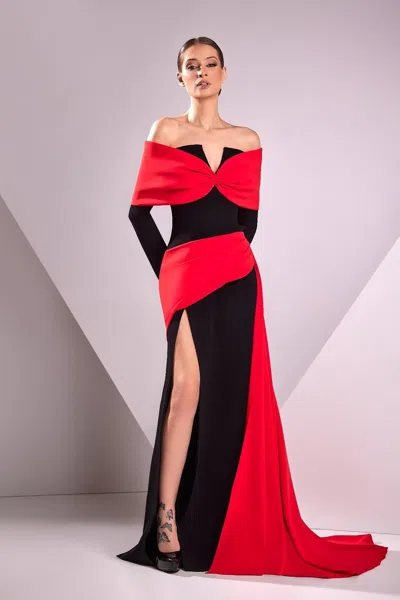 Edward Arsouni Crepe Marocain Off The Shoulder Gown In Red