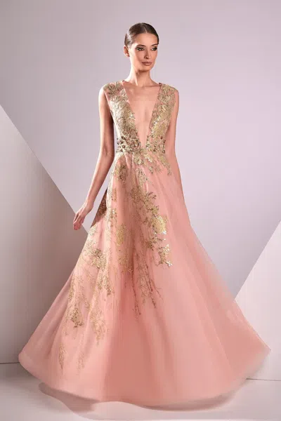 Edward Arsouni Lace Embroidered A-line Gown In Multi