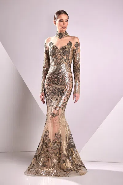Edward Arsouni Lace Embroidered Mermaid Gown In Pattern