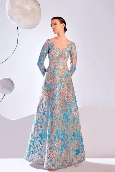 Edward Arsouni Lace Embroidery Gown In Multi