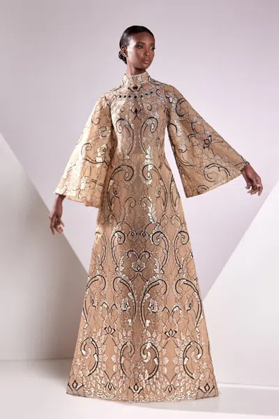 Edward Arsouni Lace Lamé Gown In Gray