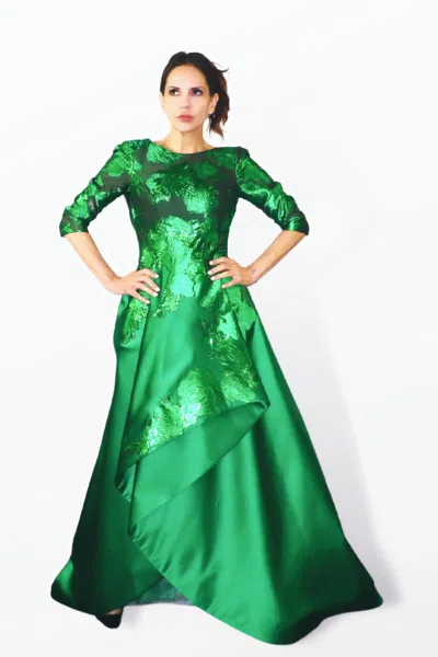 Edward Arsouni Long Sleeve Brocade Gown In Gold