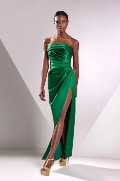 Edward Arsouni Satin Duchesse Strapless Gown In Multi
