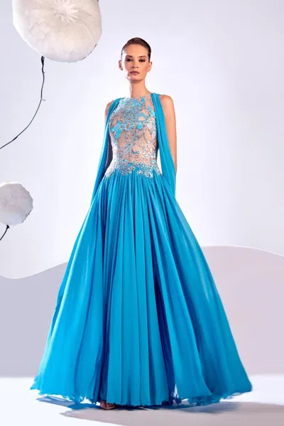 Edward Arsouni Sleeveless Georgette Gown In Multi