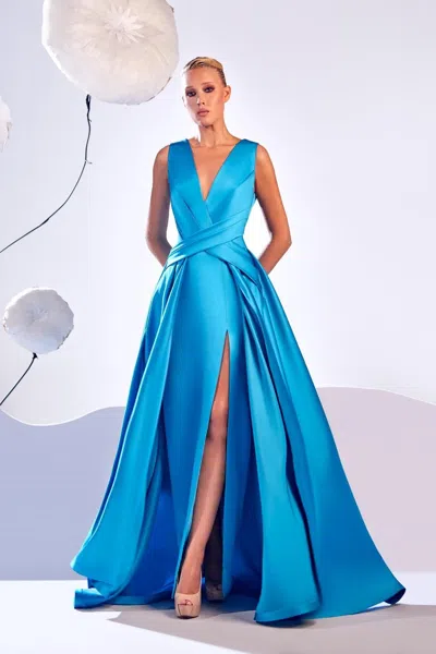 Edward Arsouni Sleeveless V-neck Gown In Multi