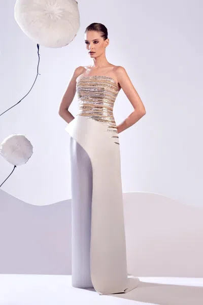 Edward Arsouni Strapless Satin And Lace Dress In Multi