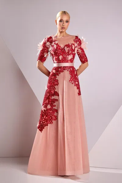 Edward Arsouni Tulle And Guipure Embroidered Gown In Pink