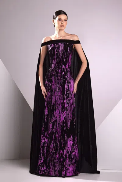 Edward Arsouni Velvet Devoré Gown In Purple