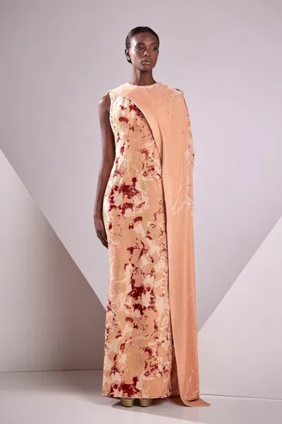 Edward Arsouni Velvet Front Drape Gown In Pink