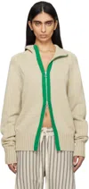 Edward Cuming Beige & Green Chakra Knit Track Jacket In Oat-green