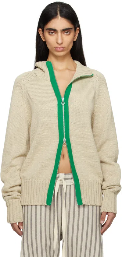 Edward Cuming Beige & Green Chakra Knit Track Jacket In Oat-green
