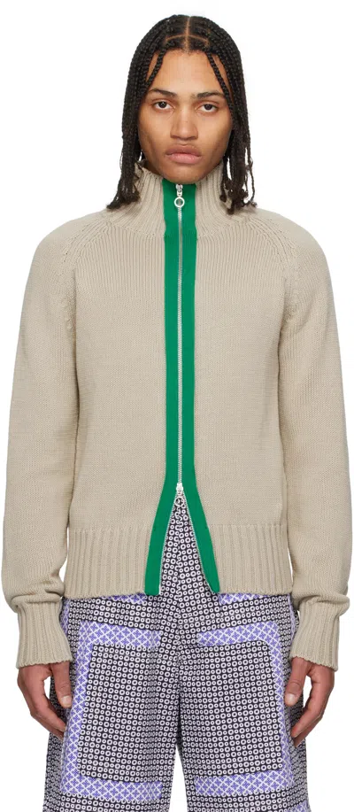 Edward Cuming Beige Chakra Knit Track Jacket In Oat-green
