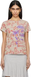 Edward Cuming Beige 'i Fell In The Garden' T-shirt In Washed Sand/red-purp