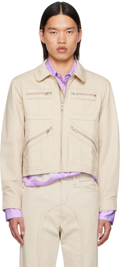 Edward Cuming Beige Spread Collar Jacket In Cream