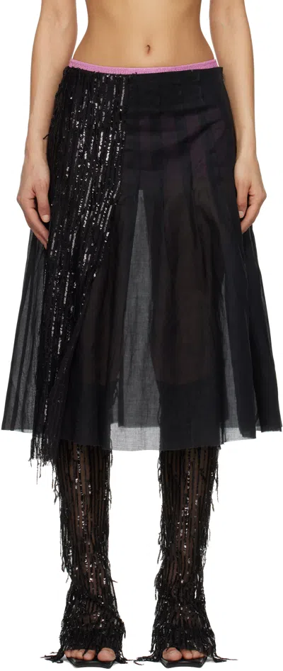 Edward Cuming Black Dripping Pleat Around Midi Skirt In Black/black