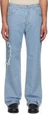 Edward Cuming Blue & White Denim Circle Window Jeans In Light Wash Blue Stri