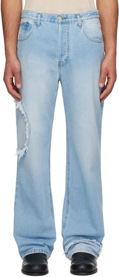 Edward Cuming Blue Circle Window Jeans In Light Blue Wash
