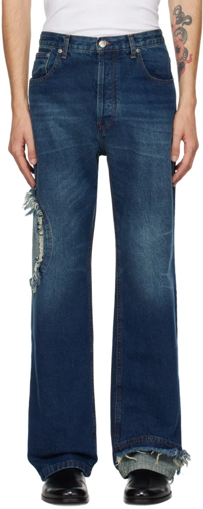 Edward Cuming Blue Circle Window Jeans In Mid-blue Wash