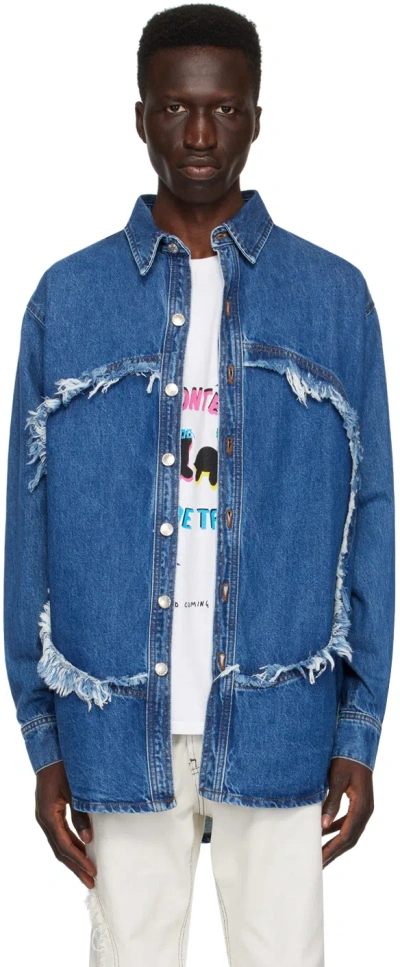 Edward Cuming Blue Frayed Denim Shirt