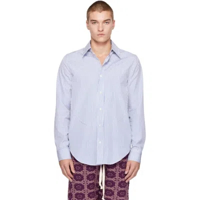 Edward Cuming Blue Pin-tuck Lung Shirt In Blue-white